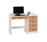 IDIMEX Bureau avec Rangement Colette Bureau avec 5 tiroirs et Plateau avec corniche, en pin Massif lasuré Blanc et Brun