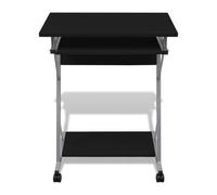 Bureau Compact avec Plateau à Clavier Coulissant & Étagère pour CPU avec Cadre en Acier Noir