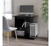 Bureau compact en bois - 80 x 50 x 75 cm - Avec tiroir pour clavier, roulettes, étagère pour tour, bureau de jeu pour la maison et le bureau - Noir