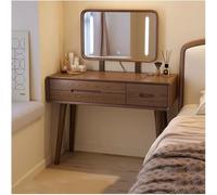 Bureau compact en bois massif avec miroir réglable en hauteur, lumières LED, dessus spacieux de 40 cm, 3 tiroirs, table de maquillage fine pour les petits espaces dans la chambre à coucher et le salon