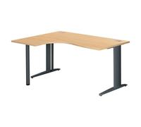 Bureau compact Excellens L 160 cm hêtre retour à gauche piétement métal Plus anthracite - - Bruneau