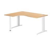 Bureau compact Excellens L 160 cm hêtre retour à gauche piétement métal Plus blanc - - Bruneau