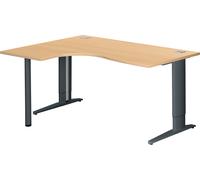 Bureau compact Excellens L 160 cm hêtre retour à gauche réglable en hauteur piétement métal Plus anthracite - - Bruneau