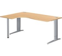 Bureau compact Excellens L 180 cm hêtre retour à gauche réglable en hauteur piétement métal Plus alu - - Bruneau