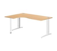 Bureau compact Excellens L 180 cm hêtre retour à gauche réglable en hauteur piétement métal Plus blanc - - Bruneau