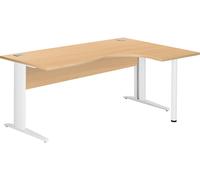Bureau compact Excellens Métal L 180 cm retour à droite plateau + voile de fond bois droit hêtre - pied métal L blanc - - Bruneau