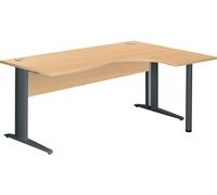 Bureau compact Excellens Métal L 180 cm retour à droite plateau + voile de fond bois droit hêtre - pied métal L anthracite - - Bruneau