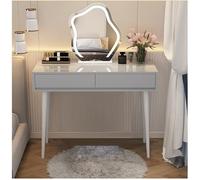 Bureau compact gris pour filles avec lumière LED, 2 tiroirs, miroir nuage et étagère de rangement - Table de maquillage idéale pour chambre à coucher et petits espaces, 100 x 40 x 76 cm