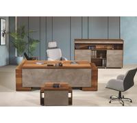 Bureau complet Meubles de bureau Table de bureau d'angle Ensemble de 3 pièces en bois brun