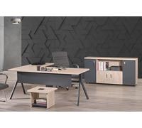 Bureau complet Meubles de bureau Table de bureau d'angle Ensemble de 3 pièces en bois gris