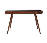 Bureau connecté multimédia avec tiroir en verre noir et bois foncé noyer L120 cm CLEVER