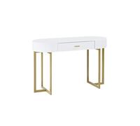 Bureau console avec 1 tiroir - MDF laqué et métal - Blanc et doré - TORELI II de