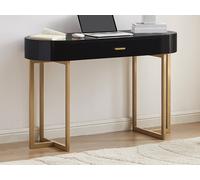 Bureau console avec 1 tiroir - MDF laqué et métal - Noir et doré - TORELI