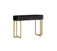 Vente-unique - Bureau Console avec 1 tiroir - MDF laqué et métal - Noir et doré - TORELI - avec Rangement