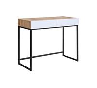 Bureau console avec 2 tiroirs - Blanc et naturel - CEVANIA