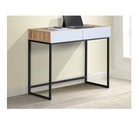 Bureau console avec 2 tiroirs - Blanc et naturel - CEVANIA