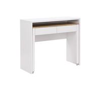 Bureau console extensible avec 2 tiroirs - Blanc et naturel - LOAVIA