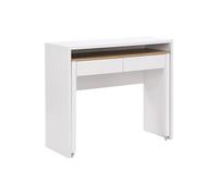 Bureau console extensible avec 2 tiroirs - Blanc et naturel - LOAVIA