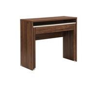 Bureau console extensible LOAVIA - 2 tiroirs - Effet travertin et naturel foncé - L100 x P40 x H87 cm