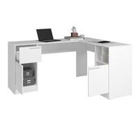Bureau d’angle Blanc 2 caissons 2 portes 1 tiroir 1 niche 160x134,5x78,5 cm Blanc G