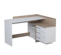 Bureau d’angle en bois coloris chêne brosse-blanc mat - 128,5 x 83,2 x 105,7 cm