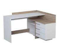 Bureau d'angle en bois coloris chêne brosse/blanc mat - 128,5 x 83,2 x 105,7 cm --