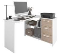 Parisot Bureau d'angle 3 tiroirs Essentiel – Décor blanc/chêne – 121,2×74,5×111 cm