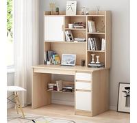 Bureau D’Ordinateur en Bois Qhome avec étagère Et Huche, Grand Bureau De Bureau à Domicile avec Tiroir Et étagère De Rangement, Bureau Pc Portable Moderne, A, 100x45x165cm(39x18x65inch)