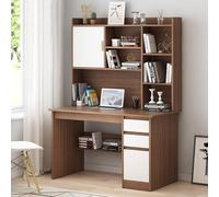Bureau D’Ordinateur en Bois Qhome avec étagère Et Huche, Grand Bureau De Bureau à Domicile avec Tiroir Et étagère De Rangement, Bureau Pc Portable Moderne, B, 100x45x165cm(39x18x65inch)
