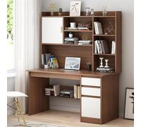 Bureau D’Ordinateur en Bois Qhome avec étagère Et Huche, Grand Bureau De Bureau à Domicile avec Tiroir Et étagère De Rangement, Bureau Pc Portable Moderne, B, 120x45x165cm(47x18x65inch)
