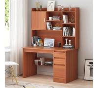 Bureau D’Ordinateur en Bois Qhome avec étagère Et Huche, Grand Bureau De Bureau à Domicile avec Tiroir Et étagère De Rangement, Bureau Pc Portable Moderne, D, 100x45x165cm(39x18x65inch)