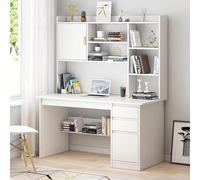 Bureau D’Ordinateur en Bois Qhome avec étagère Et Huche, Grand Bureau De Bureau à Domicile avec Tiroir Et étagère De Rangement, Bureau Pc Portable Moderne, C, 120x45x165cm(47x18x65inch)