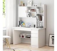 Bureau D’Ordinateur en Bois Qhome avec étagère Et Huche, Grand Bureau De Bureau à Domicile avec Tiroir Et étagère De Rangement, Bureau Pc Portable Moderne, C, 100x45x165cm(39x18x65inch)