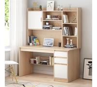 Bureau D’Ordinateur en Bois Qhome avec étagère Et Huche, Grand Bureau De Bureau à Domicile avec Tiroir Et étagère De Rangement, Bureau Pc Portable Moderne, A, 120x45x165cm(47x18x65inch)