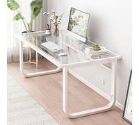Bureau D’Ordinateur en Verre,Bureau D’étude D’écriture Simple Moderne avec Pieds en Métal,Bureau D’étude De Bureau à Domicile,Table De Travail Pc pour Pet, White 100x60x72cm(39x24x28in), White
