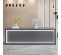 Bureau d'accueil en bois avec éclairage LED, tiroir verrouillable, comptoir moderne pour bureaux et salles de classe, gris foncé, 120 cm - Solution d'espace de travail élégante et fonctionne