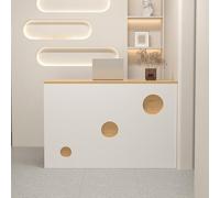 Bureau d'accueil moderne avec tiroir verrouillable, petit comptoir d'entrée avec comptoir de caisse pour magasin de vêtements, hall d'entrée ou salon de beauté (blanc + bois, L 80 x l 45 x H 95 cm)