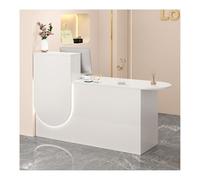 Bureau d'accueil moderne avec tiroirs verrouillables et placard de rangement, bureau d'accueil blanc en forme de L avec tiroir - comptoir de caisse peu encombrant, petit poste d'accueil faci