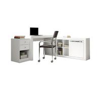 Bureau d'angle - 2 tiroirs et 2 portes - Coloris : Blanc - EVAN