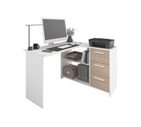 Bureau d'angle 3 tiroirs - Décor Blanc / Chene - 121,2 x 74,5 x 111 cm - ESSENTIEL