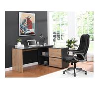 Bureau d'angle avec 2 porte coulissantes - MDF - Coloris : Naturel et noir - COLIOBA