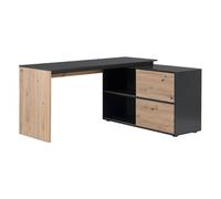 Bureau d'angle avec 2 porte coulissantes - MDF - Coloris : Naturel et noir - COLIOBA