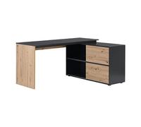Bureau d'angle avec 2 porte coulissantes - MDF - Coloris : Naturel et noir - COLIOBA