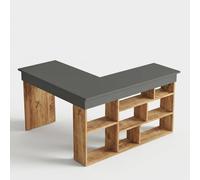 Vente-unique Bureau d'angle LILEUL avec rangements Coloris Anthracite et naturel