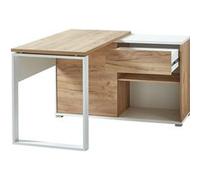 Bureau d'angle avec buffet en panneau de particules melamine coloris chêne - Longueur 120 x Profondeur 117 x Hauteur 75 cm -PEGANE - chêne-Navarra G