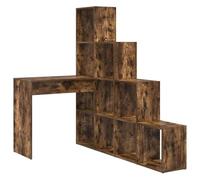 Bureau d'angle avec étagère, Bois d'ingénierie, 101,5 x 149,5 x 149,5 cm | Finition chêne fumé, Rangement étagères, Montage 2 façons, Fixation murale incluse, Entretien facile