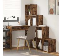 Bureau d'angle avec étagère Chêne fumé 101,5 x 149,5 x 149,5 cm | Bois d'ingénierie, montage flexible deux façons, fixation murale incluse, surface résistante aux rayures, entretien chiffon