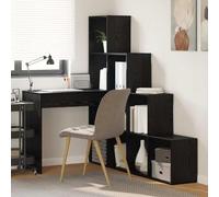 Bureau d'angle avec étagère Chêne Noir 101,5 x 149,5 x 149,5 cm, Rangement intégré, Bois d'ingénierie résistant aux Rayures, Montage Personnalisable Deux façons, Fixation Murale