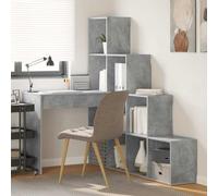 Bureau d'angle avec étagère Gris béton 101,5 x 149,5 x 149,5 cm | Bois d'ingénierie, résistant aux rayures, montage 2 façons, fixation murale incluse, entretien facile