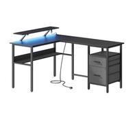 Bureau d'angle avec multiprise 120 x 150 x 76 cm informatique avec rehausseur d’écran bureau